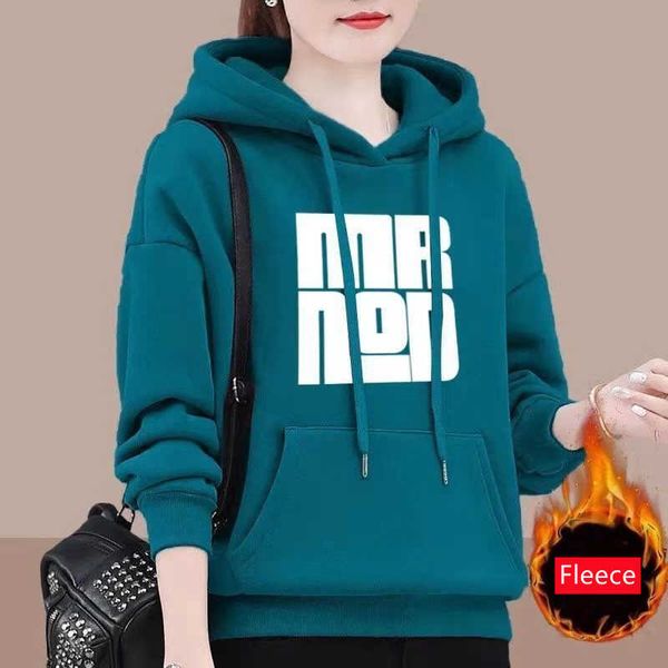 

women's hoodies sweatshirts 2021 autumn winter hoodies loose oversized hoodie korean fashion letter print hooded sweatshirts thick flee, Black