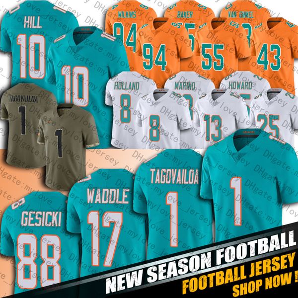

1 tua tagovailoa jersey football miami dolphins tyreek hill jaylen waddle mike gesicki jevon holland jerseys elandon roberts jerome baker ka, Black;red