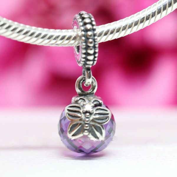 

925 sterling silver purple morning butterfly dangle charm bead fits european pandora style jewelry charm bracelets, Black