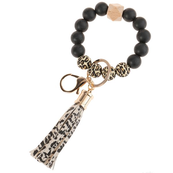 

keychain leather tassel wooden bead food grade silicone key ring car access control personality fashion chain 14 colors string cute romantic, Silver