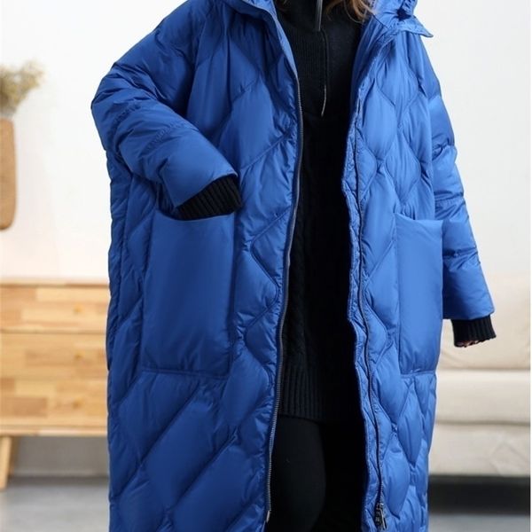 

womens down parka coat winter loose long thicker warm white duck down ladies hooded casual jacket 220929, Black