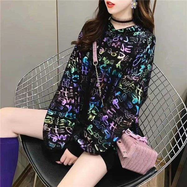 

women's hoodies sweatshirts hoodies thin coat female spring autumn letter print sweatshirt 2022 women's new loose long-sleeved ho, Black