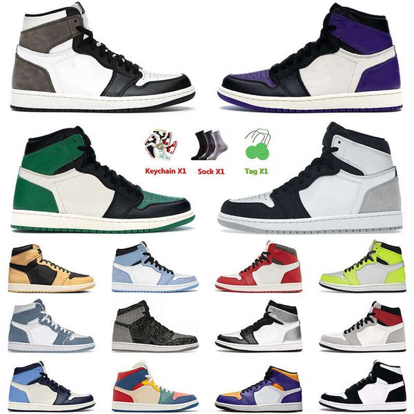

designer mens basketball shoes 1 1s jumpman sneakers dark mocha court purple pine green twist grey fog denim outdoor sports trainers