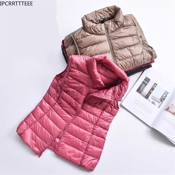 

womens down parkas autumn winter women ultra light duck down vest jacket women 90% white duck down vest sleeveless coat 220929, Black