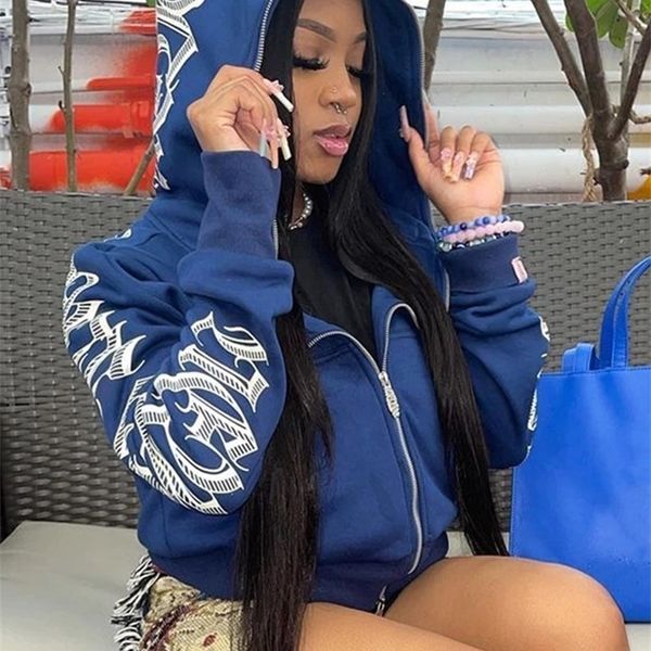 

women's hoodies sweatshirts streetwear letter printed women hoodie jackets zip up long sleeve gothic punk y2k winter ladies clothes vin, Black