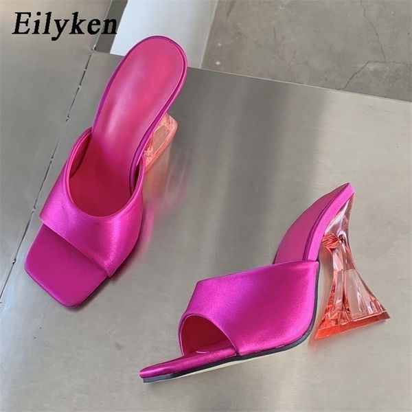 

slippers eilyken silk green women's strange style transparent high heels square toe female sandalias de mujer 220930, Black
