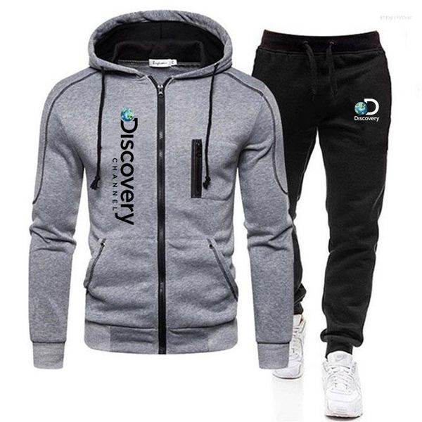 

men's tracksuits men's autumn and winter warm suits casual sportswear zip hoodie sweater sports pants set, Gray