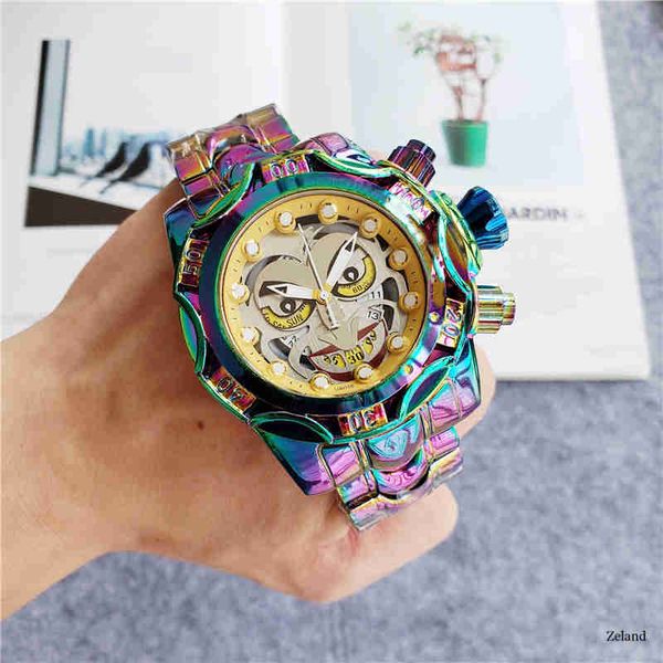 

2022 trendy rainbow color men's watch super large 50mm exquisite clown dial stainless steel bezel steel band, Slivery;brown