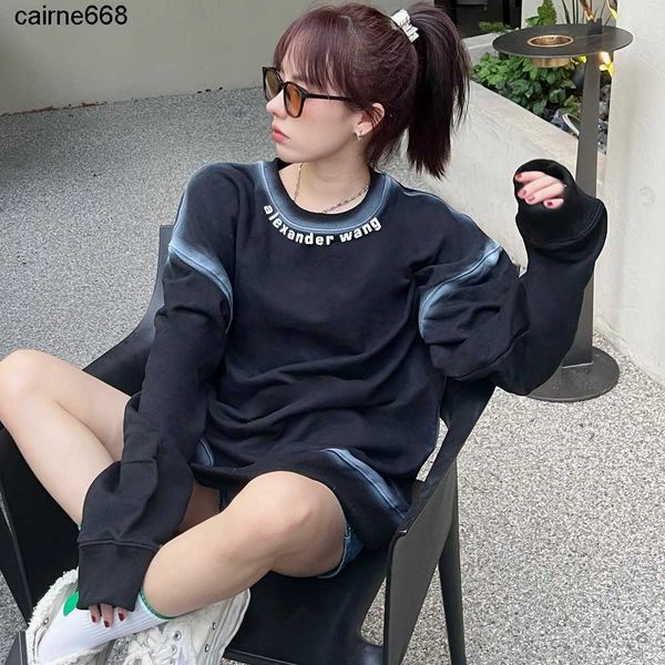 

dsigner new women's hoodies sweatshirts aw neckline sweater letter ink long sleeve couple casual loose, Black