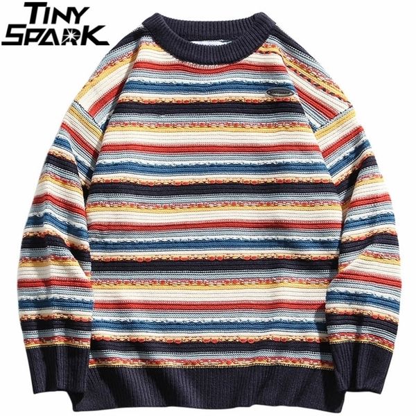 

men's sweaters men hip hop streetwear striped knitted vintage retro harajuku cotton pullover autumn fashion casual 220930, White;black