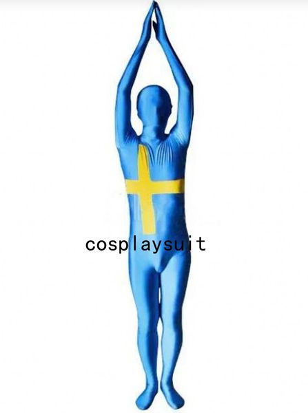 

fancy sweden flag catsuit costumes full bodysuit dress zentai second skin suit costume spandex jumpsuit, Black