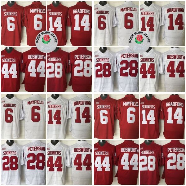 

ncaa 6 baker mayfield football jersey 28 adrian peterson 14 sam bradford 44 brian bosworth oklahoma sooners college men jerseys, Black