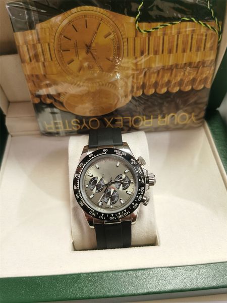 

with original box men's automatic watch 40mm rubber strap stainless steel case three eyes sapphire waterproof watches luxusuhr montre d, Slivery;brown