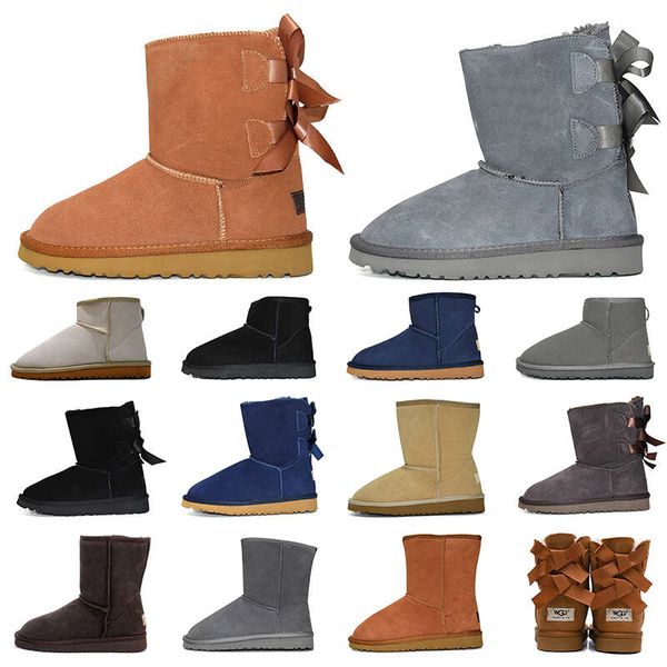 

designer boot luxury womens snow mini ankle short leather winter platform boots chestnut grey black bow tie women ladies girls booties