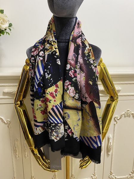 

women's square scarf scarves goodquality 100% cashmere material thin and soft black pint flowers pattern size 130 cm- 130cm, Blue;gray