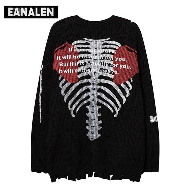 

men's sweaters harajuku graffiti tassel skull jumper pullover oversized sweater men's retro rock punk gothic dark knitted ugly swe, White;black