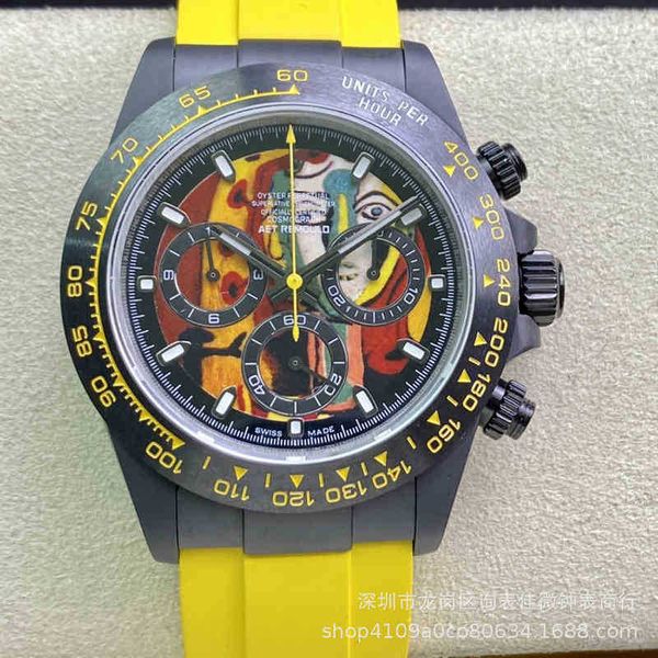 

luxury fashion designer watches graffiti ceramic watch live broadcast platform dachang cargo wave 7750 timing mechanical movement piano watc, Slivery;brown