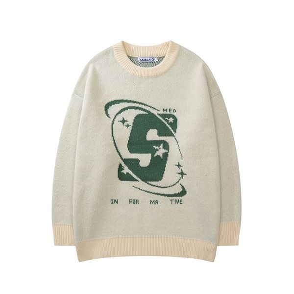 

men's sweaters capital letter print solid color retro and women's autumn winter harajuku crew neck oversized baggy knitted 220930, White;black