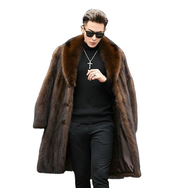 

winter autumn faux animal fur long jacket black man loose warm furs coat europe men slim overcoat fashion leisure trench coat brown
