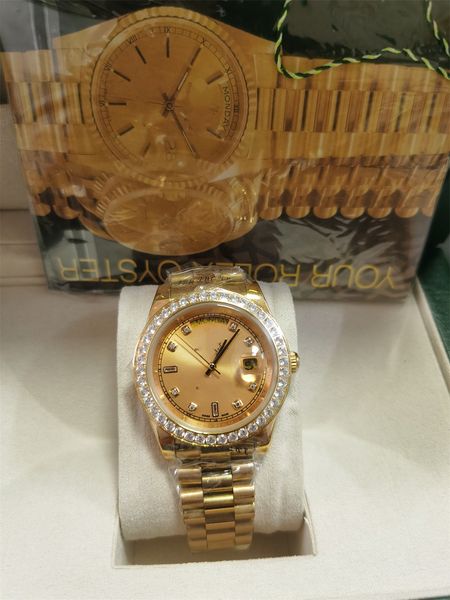

with original box luxury watches 41mm mens 18k yellow gold dial bigger diamond automatic fashion brand men's watch wristwatch 2022, Slivery;brown