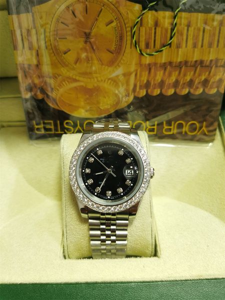 

with original box man watch fully automatic mechanical watches 41mm stainless steel strap diamond wristwatch waterproof design montre de lux, Slivery;brown