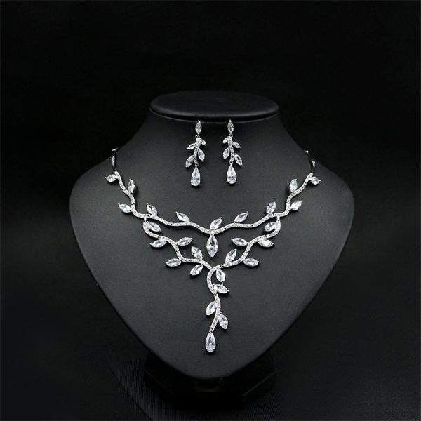 

wedding jewelry sets funmode cross border bridal suit european and american aesthetic tassel earrings zircon necklace fs448 220929, Slivery;golden