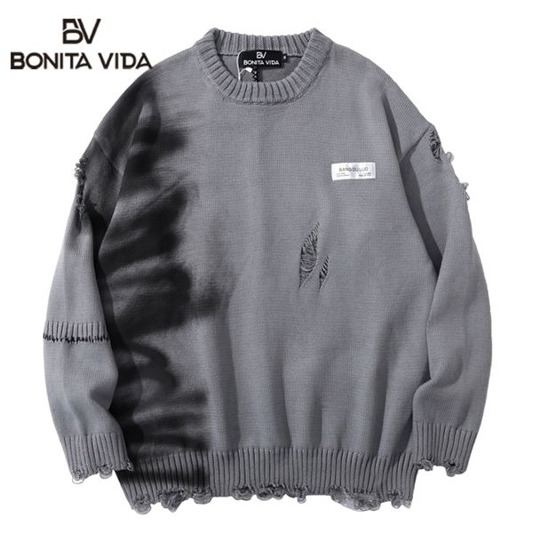

men's sweaters luxury graffiti hip hop pullover hole oversize men fashion vintage loose long sleeve harajuku clothes 220930, White;black