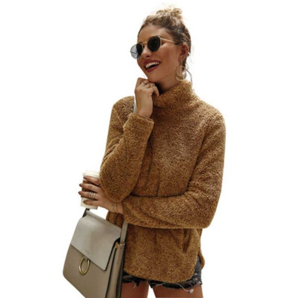 

women's hoodies sweatshirts turtleneck knitted thick sweatshirt ladies pure color autumn and winter long-sleeved simple warm pullover f, Black