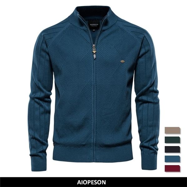 

men's sweaters aiopeson argyle solid color cardigan casual quality zipper cotton winter s fashion basic cardigans for 220930, White;black