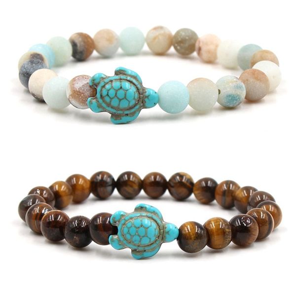 

8mm sea turtles beads bracelet turquoise natutal stone elastic stretch bracelet women men friendship summer beach jewelry gifts, Black