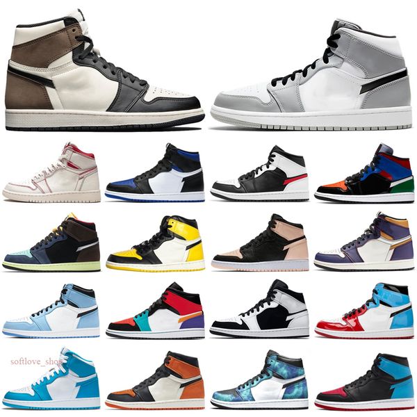 

mens 1 og basketball shoes 1s heritage university blue royal patent bred atmosphere dark mocha brotherhood shadow unc twist men women sneake, White;red