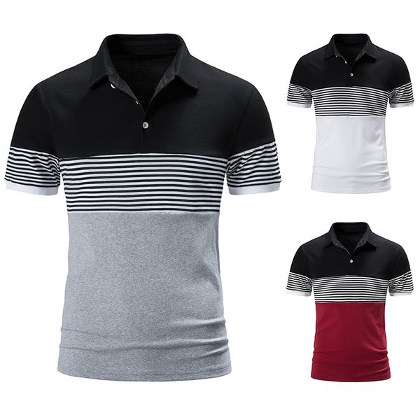 

summer mens polo shirts short sleeve men casual jogger polos stripe slim breathable business tee shirts, White;black