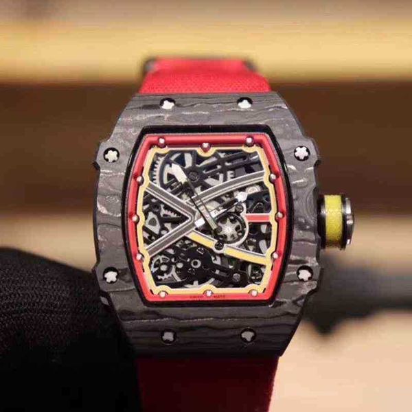 

luxury mens mechanics watches richa milles wristwatch wine barrel leisure business watch rm67-02 fully automatic r carbon fiber tape mens hw, Slivery;golden