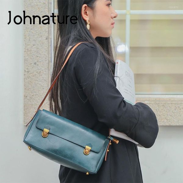 

evening bags johnature fashion commuter women underarm bag 2022 genuine leather portable handbag versatile cowhide retro shoulder