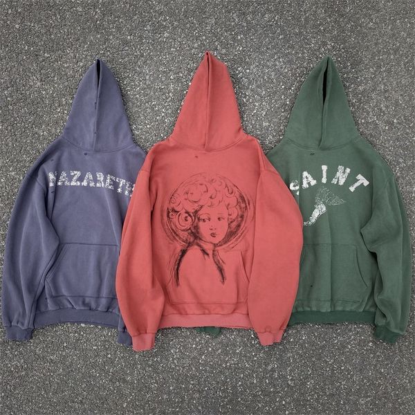 

vintage retro saint sweater men's hoodies & sweatshirts hoody man woman oversized plus size sweatshirt distressed hoodie sweat shirt, Black