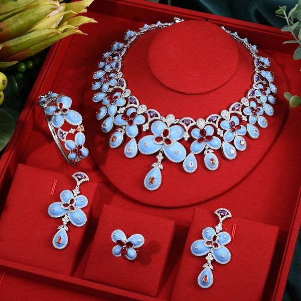 

wedding jewelry sets blachette luxury gorgeous sparkling necklace earrings bracelet ring cubic zirconia bridal women 220929, Slivery;golden