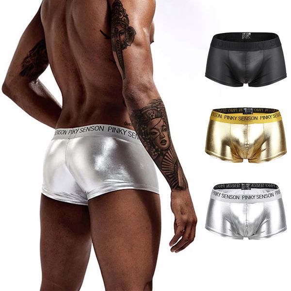 

briefs panties snake skin leather mens underwear boxers brand open front crotchless boxer shorts men u convex low waist male underpants 2209, Red;black