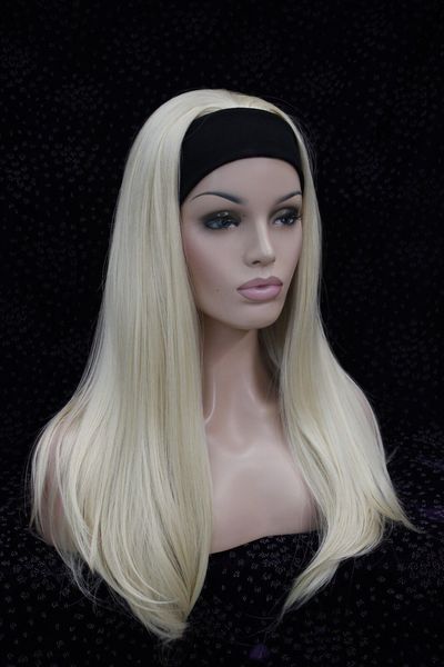 

new 3/4 wig with headband blonde straight long women's half wigs, Black
