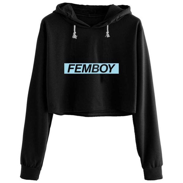 

women's hoodies sweatshirts anime gay boy yaoi design for a femboy crop hoodies women korean y2k kawaii goth pullover for girls t220929, Black