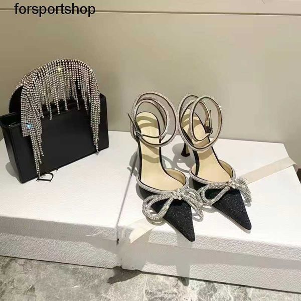

luxury designer sandals fairy high heels new women niche rhinestone sequin bow pointed slippers crystal shoes, Black