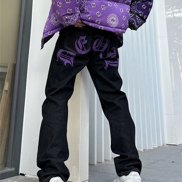 

mens jeans mens y2k jeans cashew flowers purple streetwear casual pants punk hip hop letter print baggy harajuku straight denim trousers 220, Blue