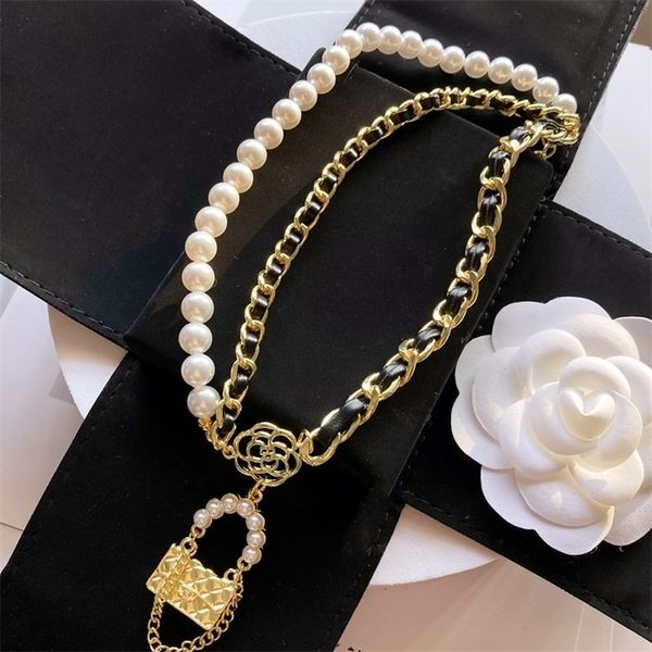 

beaded necklaces pu leather chain pearl choker necklaces for women 220929, Silver