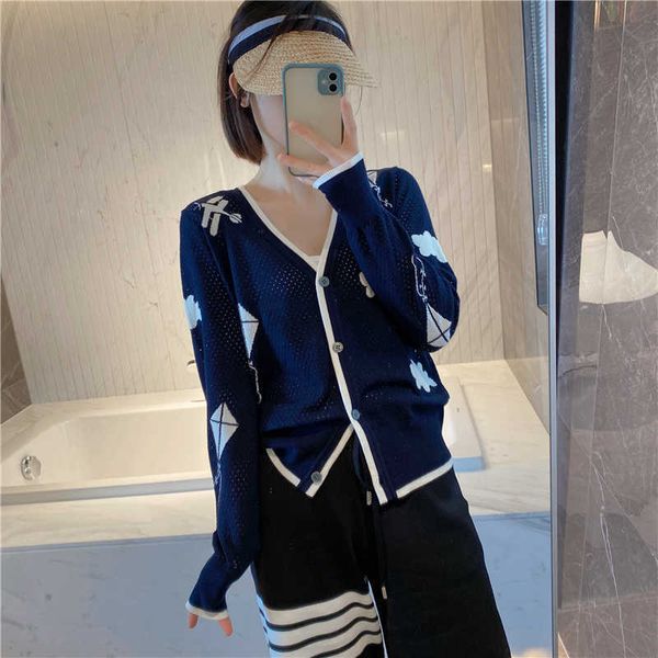 

women's sweaters tb knitted hollow cardigan women's jacket summer thin section small aircraft sunscreen clothing british style woo, White;black