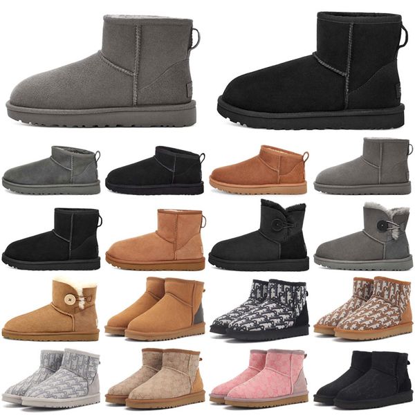 

2022 designer women boots classic snow boots chestnut low bow black grey pink navy blue ankle short winter booties size 35-43