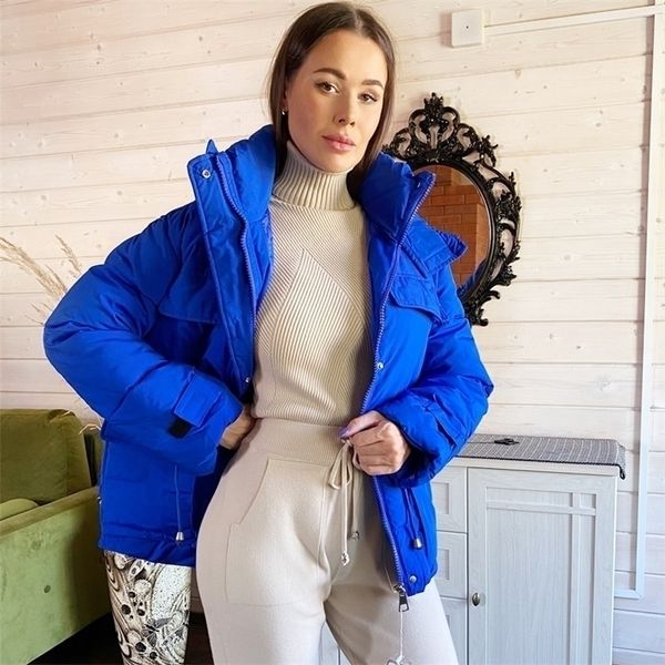 

womens down parkas winfer jacket women winter tooling hooded cottonpadded jacket womens korean version candy color loose warm down padded ja, Black