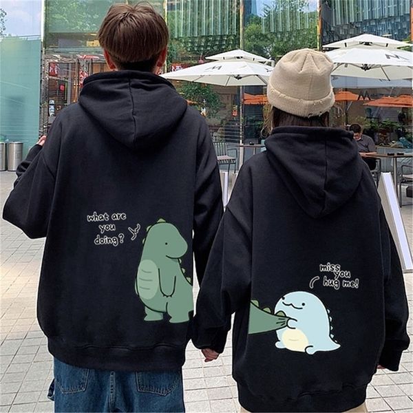 

women's hoodies sweatshirts couple dinosaur autumn fashion sweatshirt women punk korean cartoon vintage oversized hooded kawaii girl 2, Black