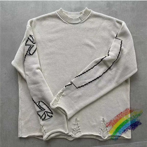 

men's sweaters 2022fw askyurself sweater men women frayed edge askyurself hole sweaters sleeve knit sweatshirts t220928, White;black