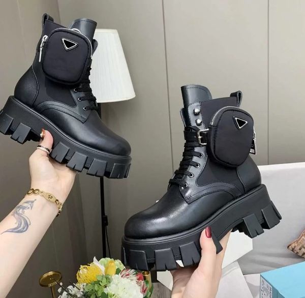 

designer fabric boot rois boots monolith leather nylon women ankle martin leather detachable bag booties eur size 35-41, Black