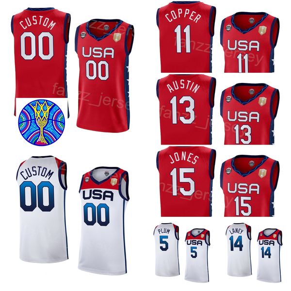 

print 2022 fiba us woman basketball jersey lady 15 brionna jones 14 betnijah laney 13 shakira austin 12 alyssa thomas 11 kahleah copper worl, Black;red