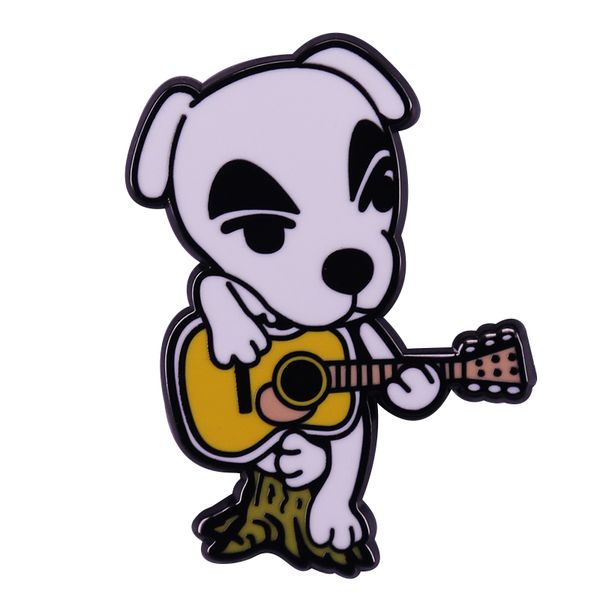 

other fashion accessories dj k.k jack russel puppy dog playing guitar pin animal crossing new horizons acnh badge, Silver